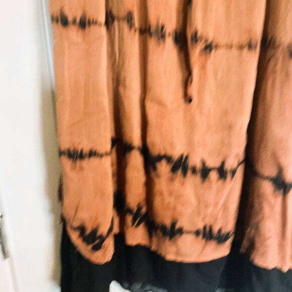 Boho Maxi Skirt – XL – Tie-Dye Brown & Black – Double Layer – Cotton Viscose Ble - Picture 6 of 8